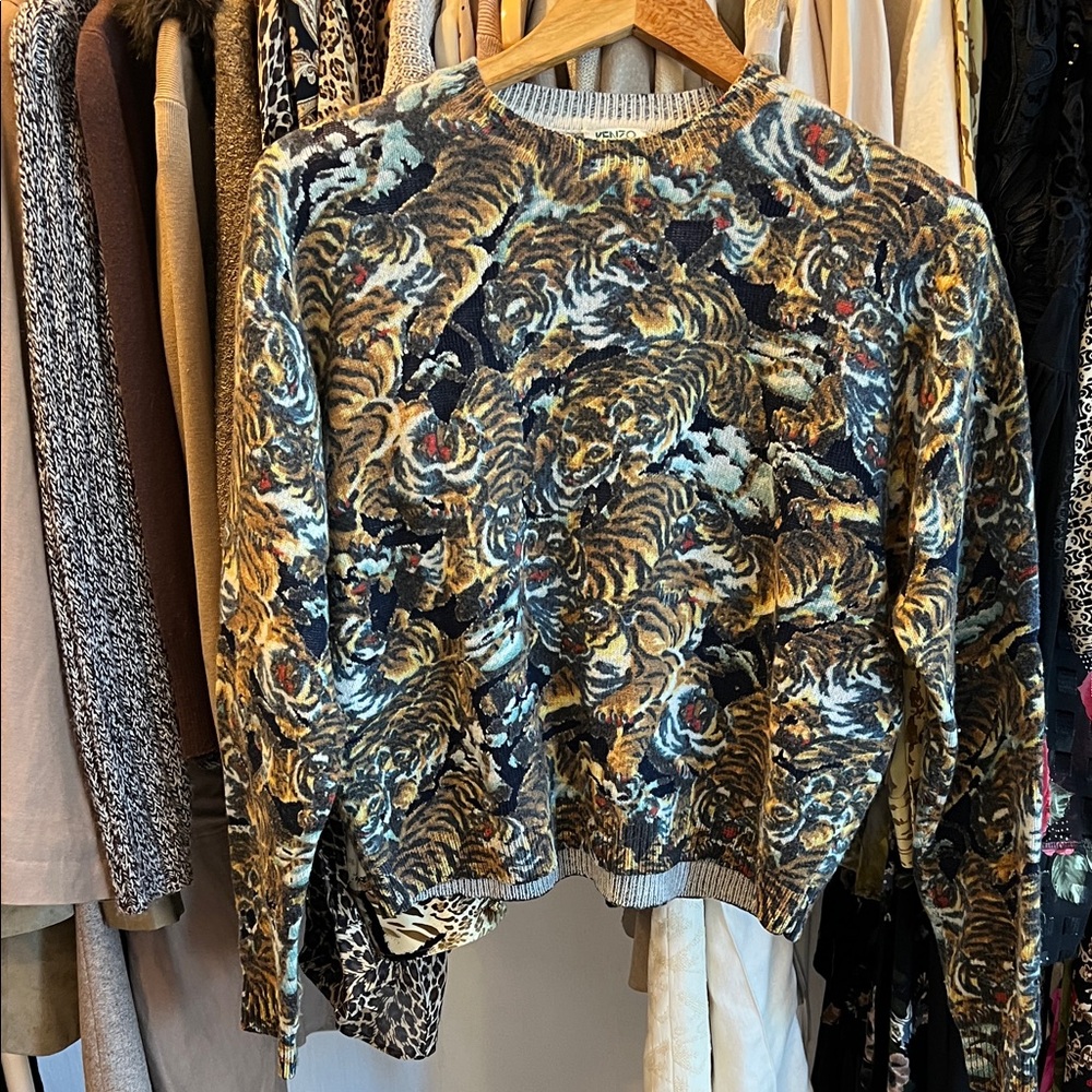 Kenzo Multicolor Tiger-Print Crewneck Sweater